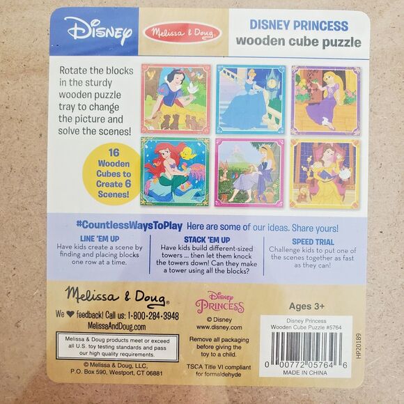 Melissa & Doug Disney Princess Wooden Cube Puzzle w/ Storage Tray 6 Puzzles NEW - Picture 6 of 6